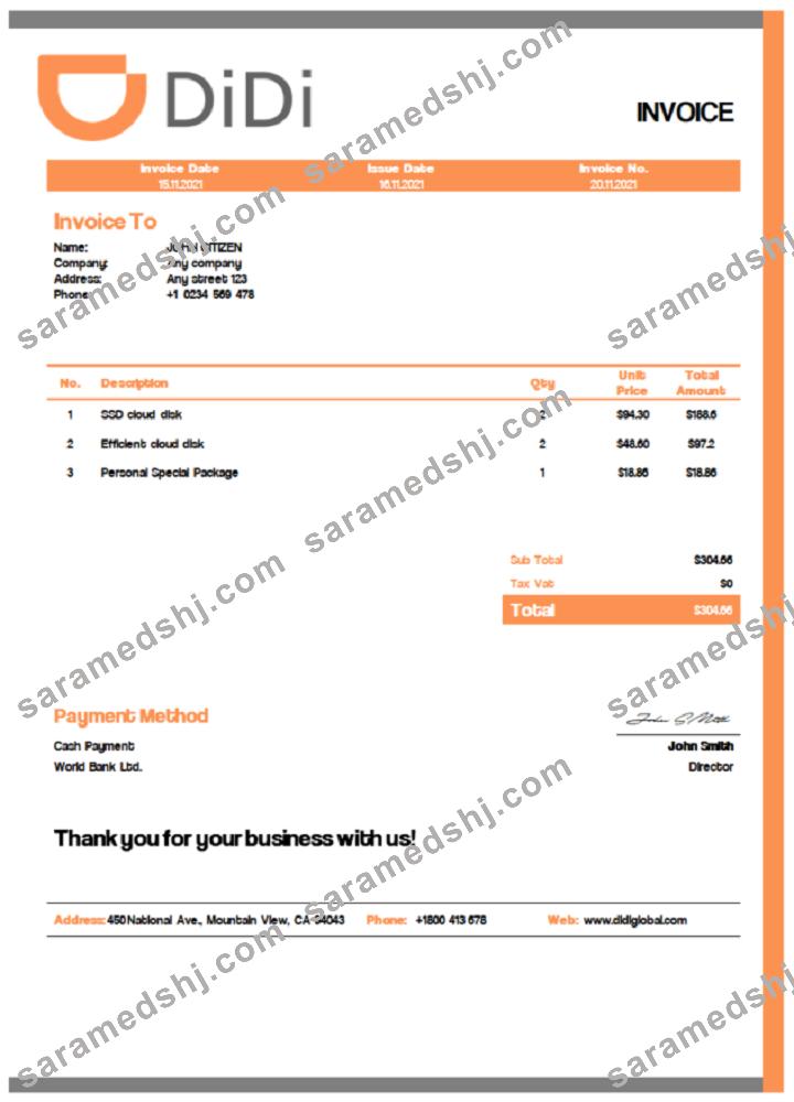 USA Didi Chuxing invoice